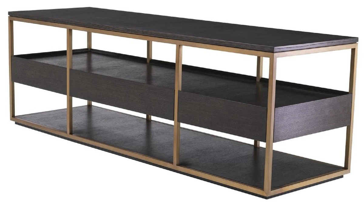 Casa Padrino gabinete de TV de lujo moca / latón 180 x 55 x A. 61 cm - Aparador de madera maciza con 3 cajones - Muebles de salón - Muebles de hotel - Colección de Lujo