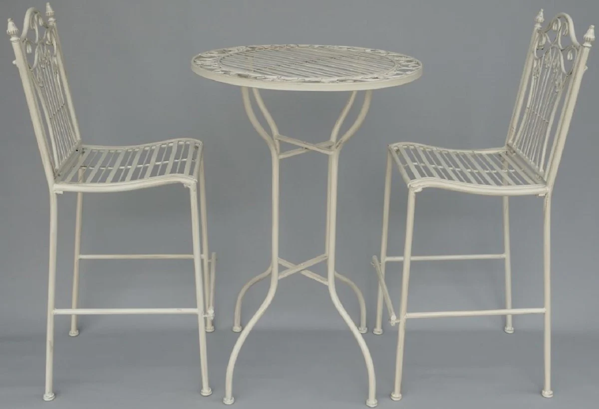 Casa Padrino conjunto de muebles de jardín Art Nouveau blanco rústico - 1 Mesa de Bar y 2 Sillas de Bar - Muebles de Jardín Nostálgicos