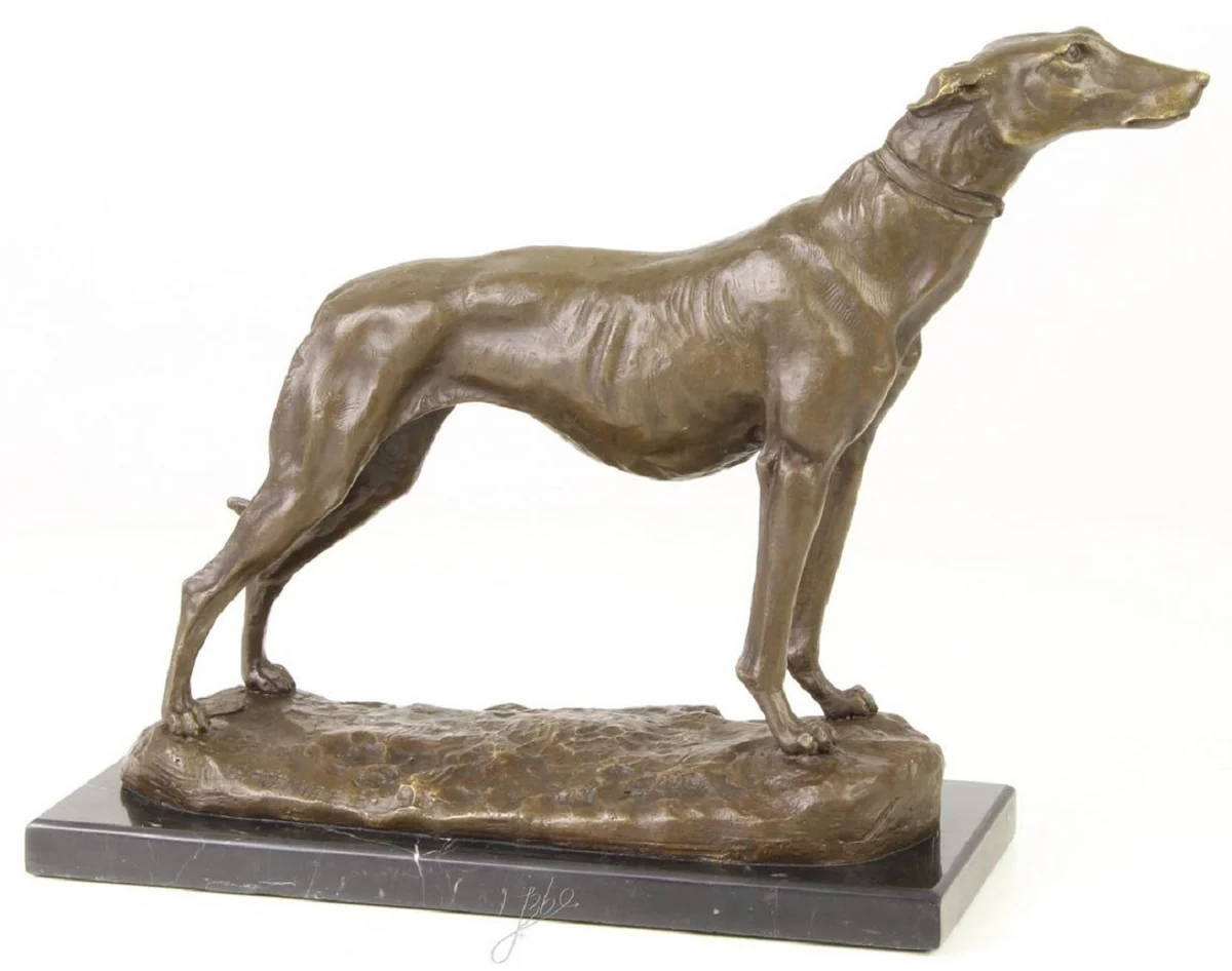 Casa Padrino lujosa figura de bronce en galgo con base de mármol bronce / oro / negro H. 24,5 cm - Figura de Decoración de Lujo