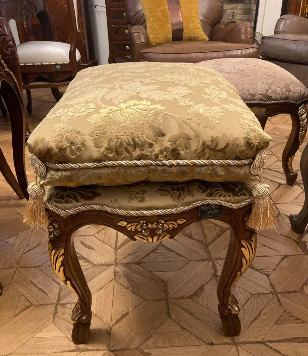 Taburete barroco de lujo Pomp??s by Casa Padrino con coj¨ªn patr¨®n beige / marr¨®n / oro - Taburete barroco pomposo dise?ado por Harald Gl??ckler - Muebles barrocos - Noble y Magn¨ªfico