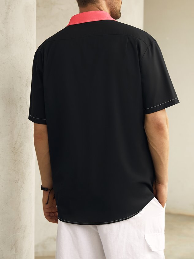 Flamingo Chest Pocket Short Sleeve Bowling Shirt