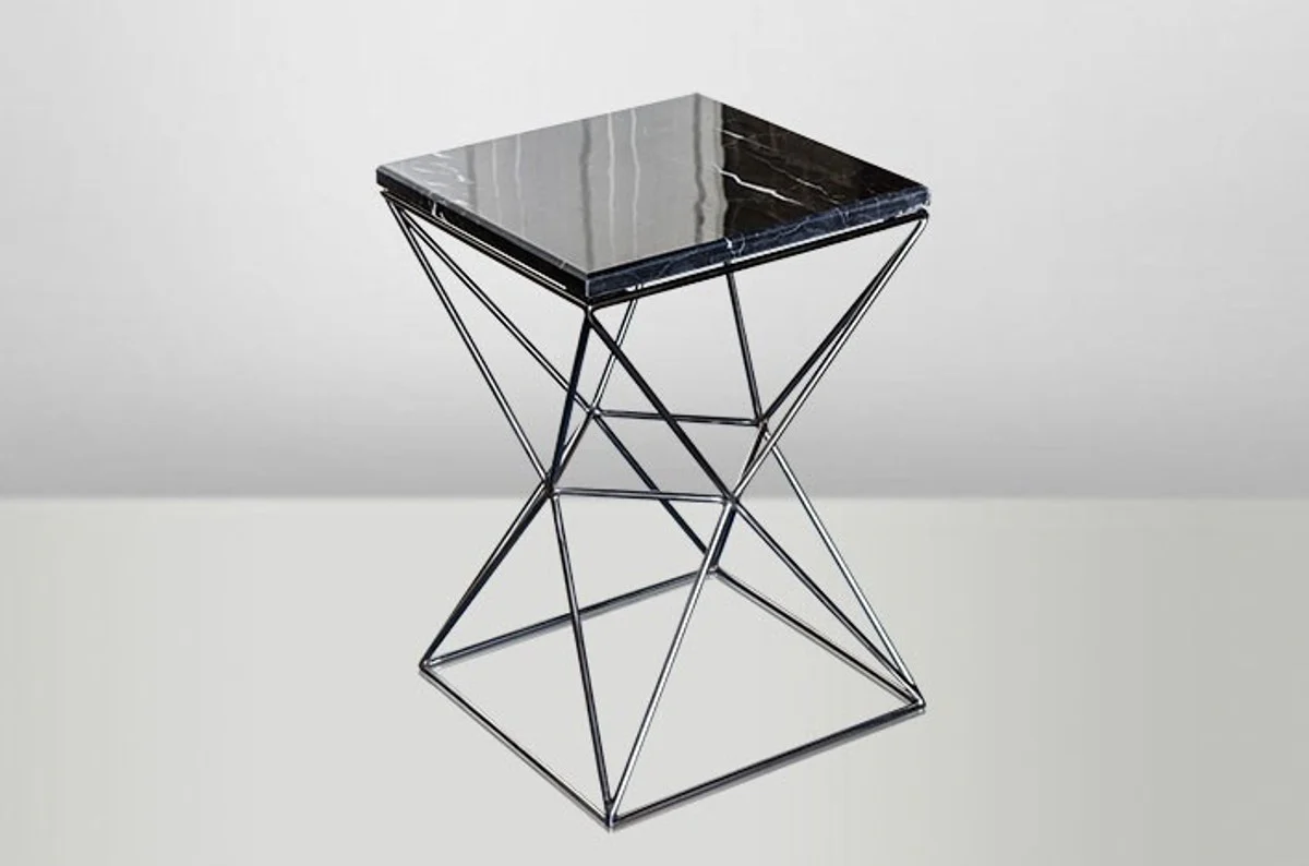Casa Padrino Art Deco Side Table Black metal / marble 35 x 35 cm Art Nouveau table - Furniture flower stand