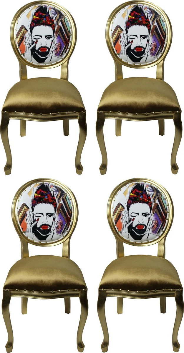 Pomp??s by Casa Padrino Sillas de Comedor Barroco de Lujo Oro / Multicolor 50 x 60 x H.104 cm - Sillas de Estilo Barroco de Pomp??s Dise?adas por Harald Gl??ckler - 4 Sillas de Comedor