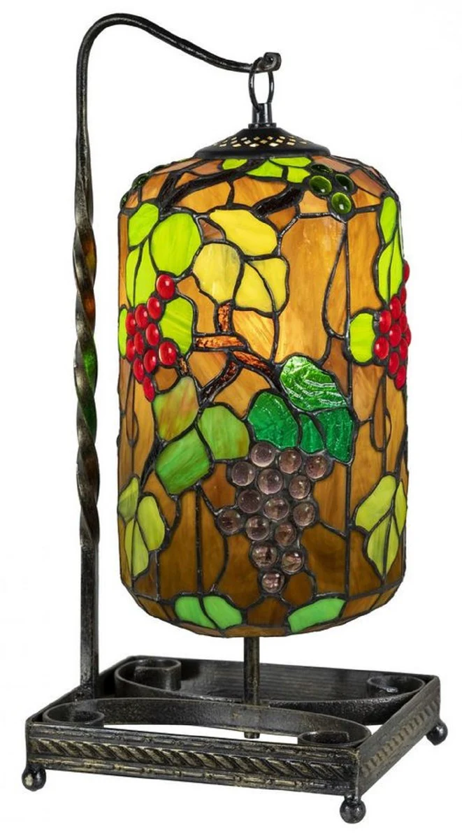 Casa Padrino lámpara de mesa Tiffany de lujo multicolor / negro 17 x 17 x A. 45 cm - Lámpara de escritorio Tiffany - Interior de lujo - Luces Art Deco de Lujo - Luces Tiffany