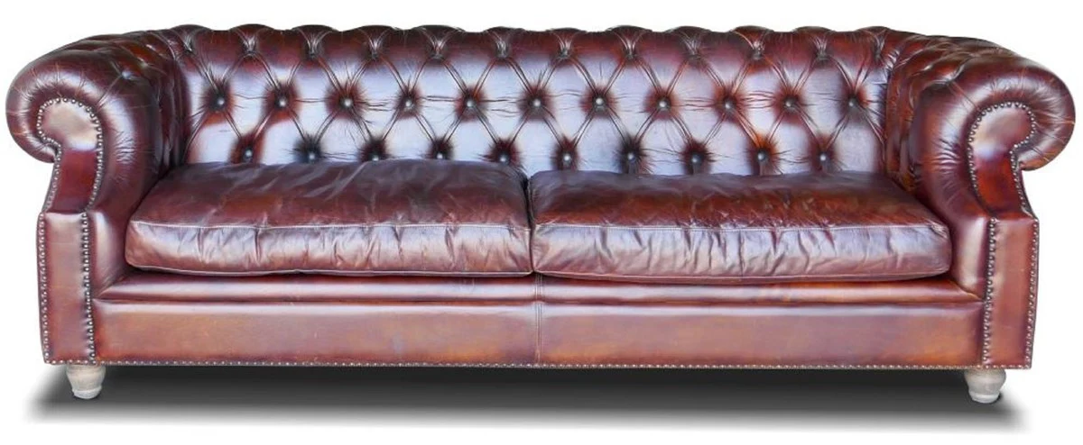 Casa Padrino sof¨¢ de cuero Chesterfield de lujo 240 x 100 x A. 80 cm - Diferentes Colores - Sof¨¢ de sal¨®n de piel genuina - Muebles de Sal¨®n Chesterfield