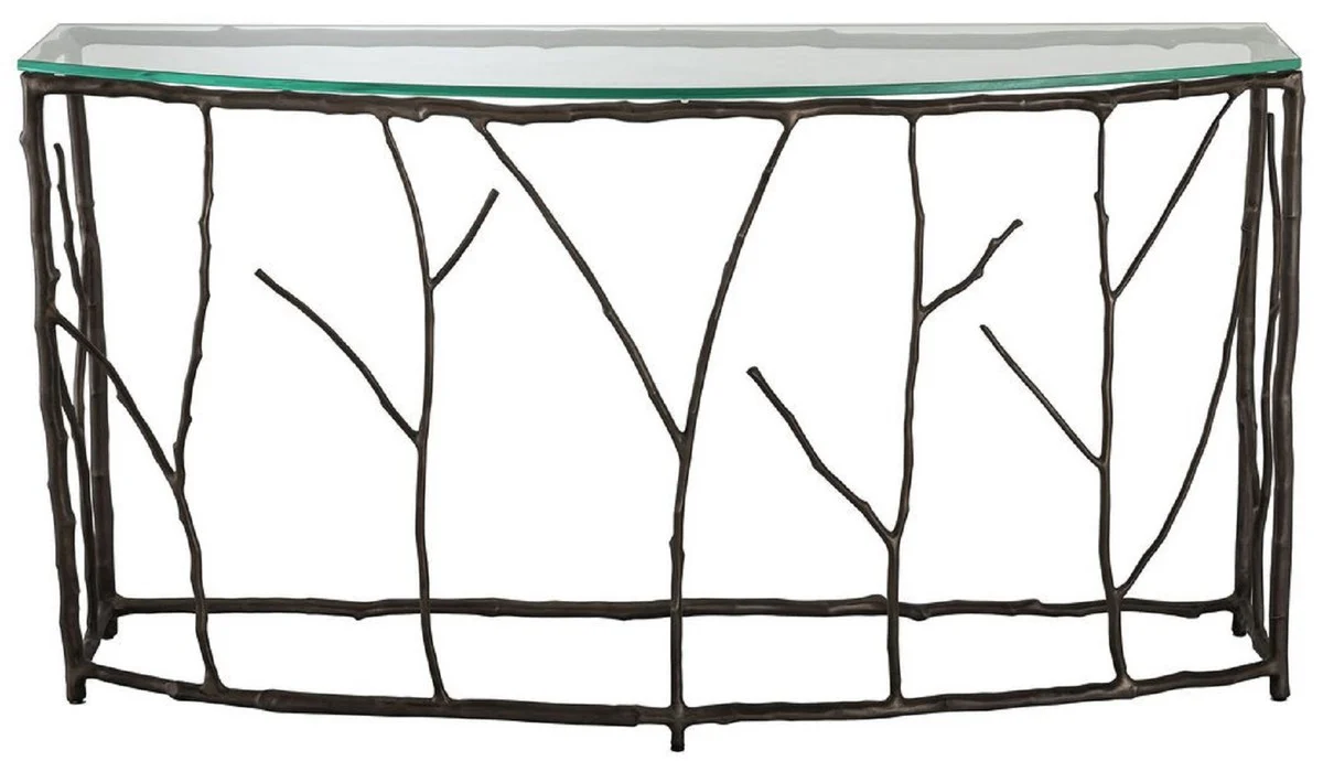 Casa Padrino consola de lujo bronce 140,5 x 41 x A. 74,5 cm - Consola de aluminio con tapa de vidrio - Muebles de Lujo