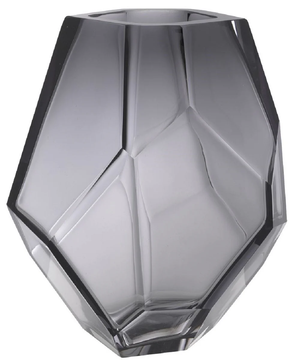 Casa Padrino florero de vidrio decorativo de lujo gris 18 x 16 x A. 22 cm - Elegante Florero Soplado a Mano - Accesorios de Decoración de Lujo