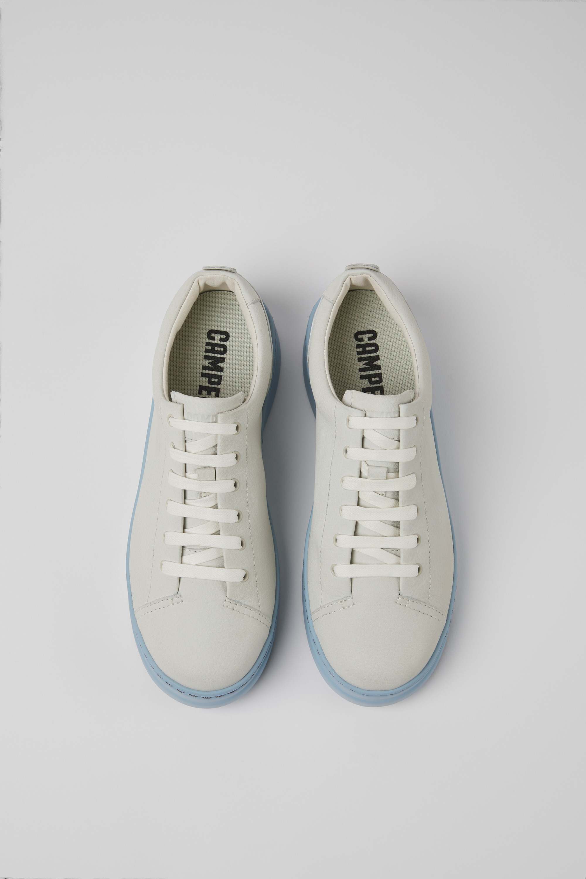 Runner Up - White and blue non-dyed leather sneakers for women