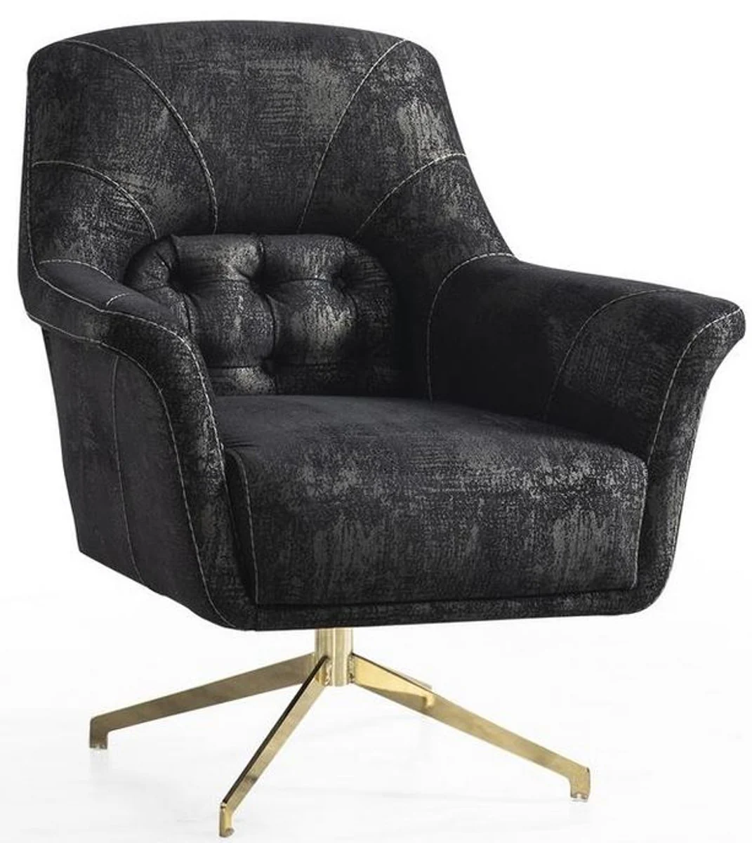 Casa Padrino sill¨®n giratorio de lujo negro / gris / lat¨®n 82 x 80 x A. 90 cm - Noble sill¨®n de sal¨®n - Muebles de sal¨®n
