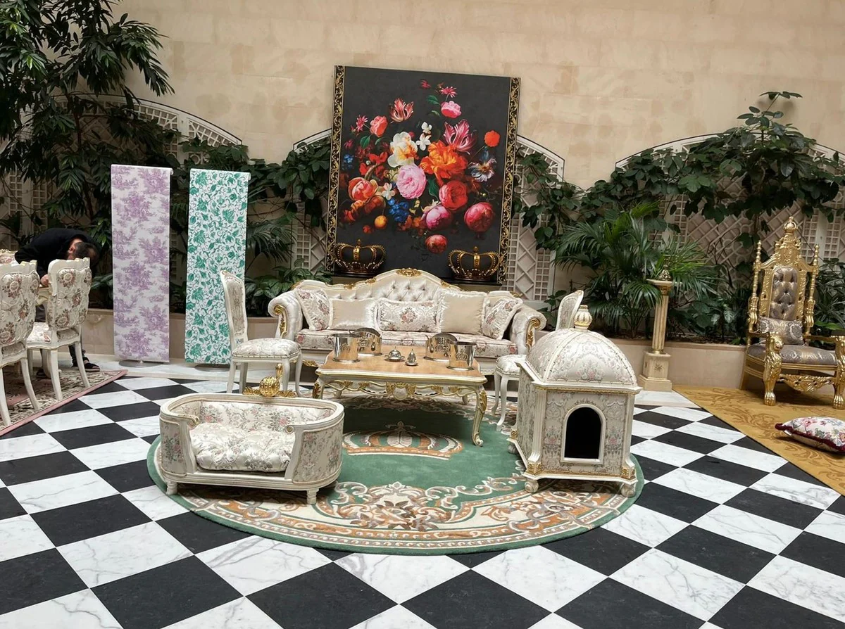 Pomp??s de Casa Padrino sill¨®n de trono barroco de lujo Provenza oro / gris / oro - dise?ado por Harald Gl??ckler