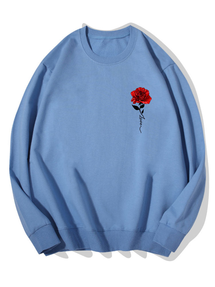 Red Rose Print Cotton Sweatshirt