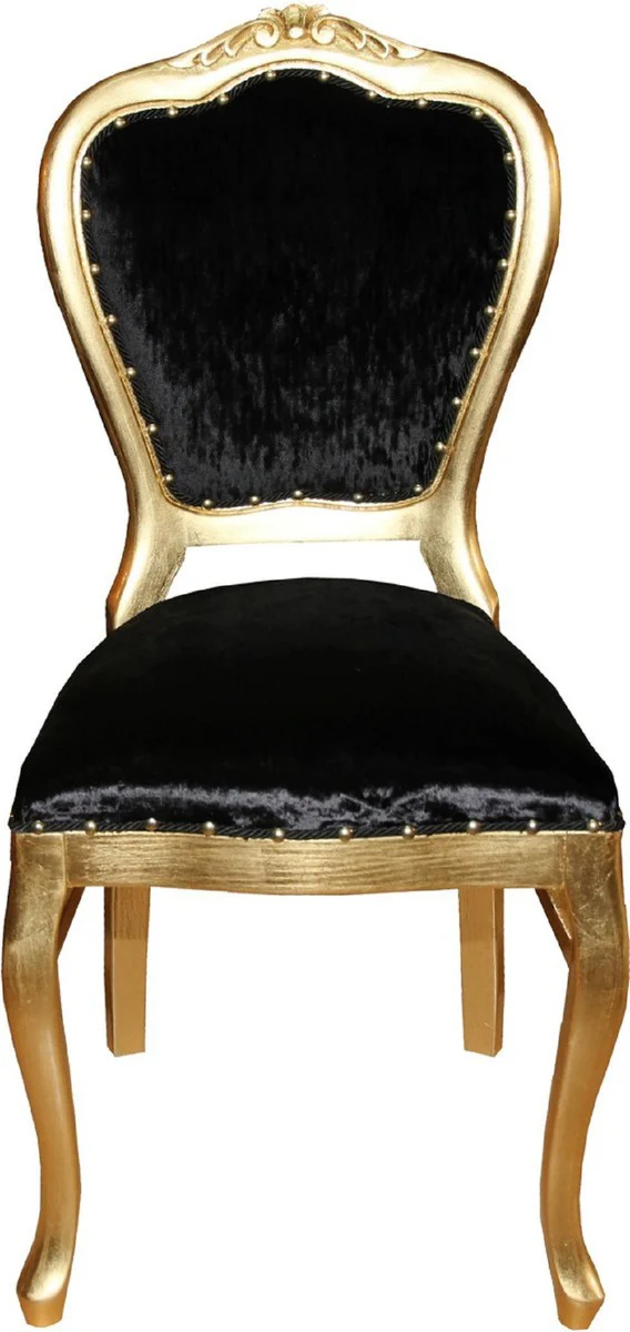 Casa Padrino Conjunto de Sillas de Comedor Barroco de Lujo Negro / Oro 45 x 46 x H. 99 cm - 6 Sillas de Comedor Hechas a Mano - Muebles de Comedor Barrocos