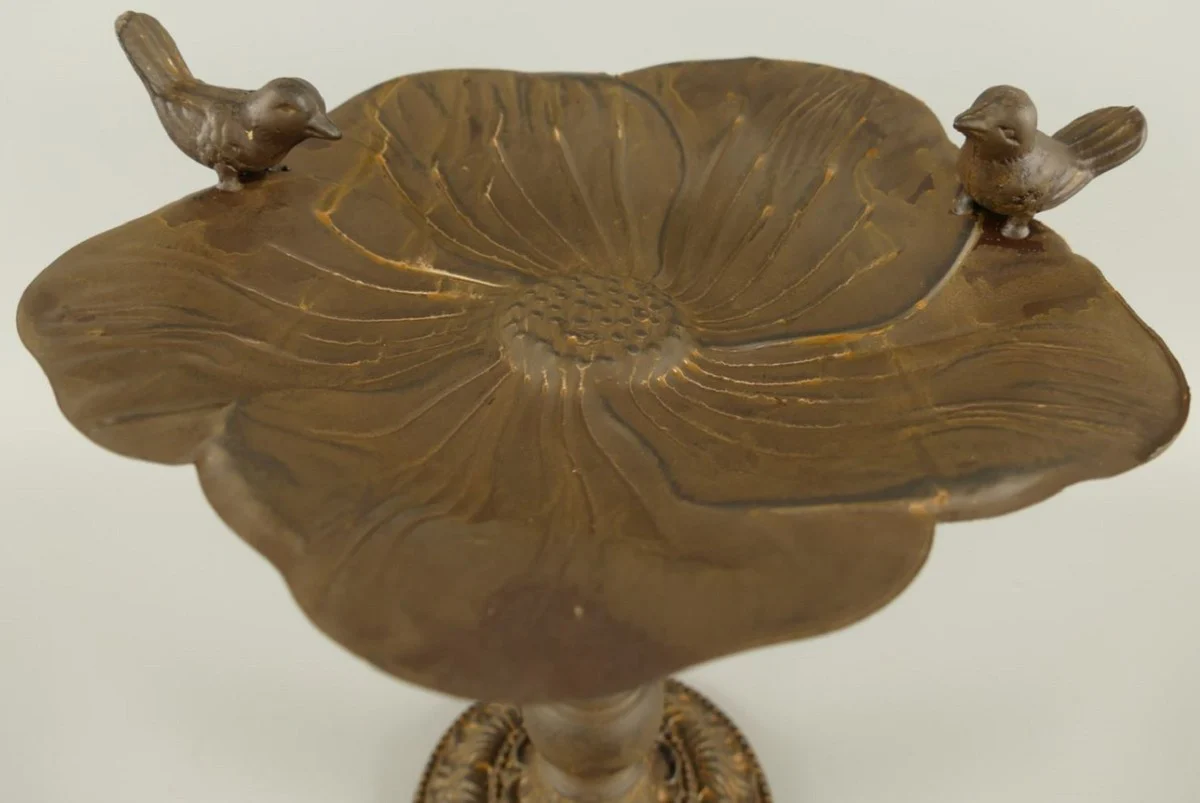 Casa Padrino baño de pájaros Art Nouveau con 2 pájaros decorativos marrón antiguo 27 x 27 x A. 28 cm - Pequeño baño de pájaros de metal - Decoración de Jardín