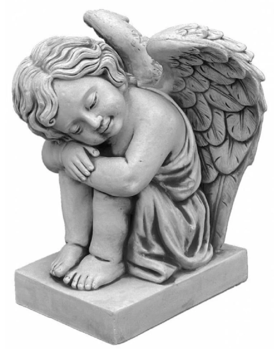 Casa Padrino Escultura de Decoraci¨®n de Jard¨ªn Art Nouveau ¨¢ngel Gris H. 57 cm - Figura de Piedra para Decoraci¨®n de Jard¨ªn Elegante - Accesorios de Decoraci¨®n de Jard¨ªn