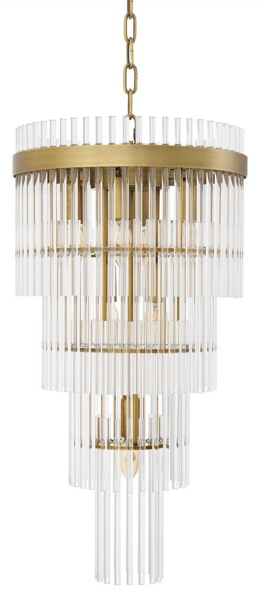 Casa Padrino lámpara de araña de lujo latón antiguo Ø 35,5 x A. 68 cm - Lámpara de araña moderna de metal con tubos de vidrio noble - Colección de Lujo