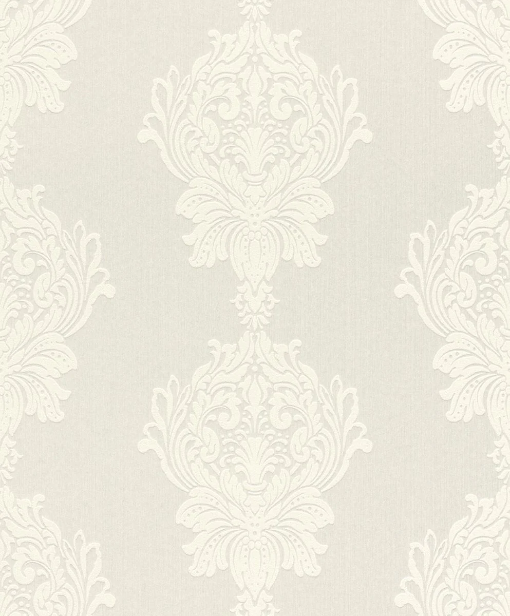 Casa Padrino papel pintado no tejido barroco blanco - Papel pintado de salón de estilo barroco con patrón elegante - Decoración de pared estilo barroco - Decoración de salón barroco