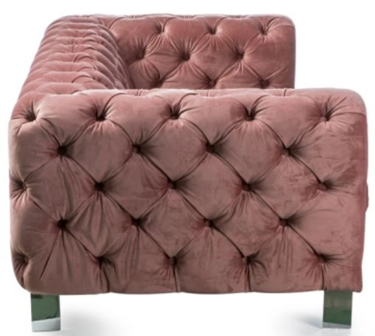 Casa Padrino sof¨¢ de terciopelo Chesterfield de lujo rosa vintage / plata 200 x 100 x A. 68 cm - Muebles de Sala Chesterfield
