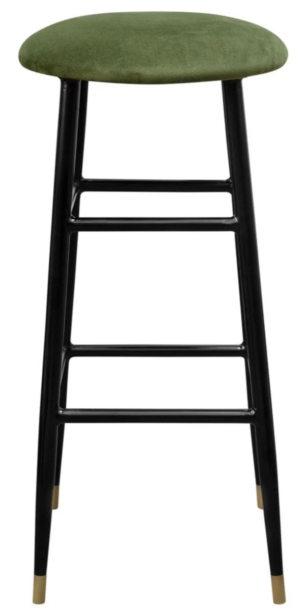 Casa Padrino taburete de bar de lujo musgo verde / negro Ø 37 x H. 76 cm - Taburete de Bar con Tela de Terciopelo
