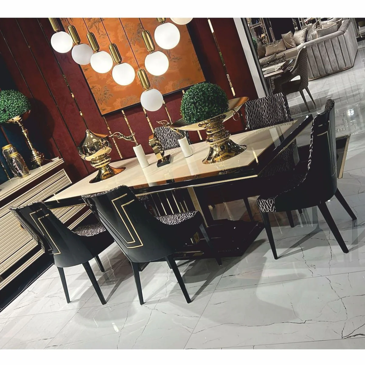 Casa Padrino Conjunto de Comedor de Lujo - Mesa y 6 Sillas - Muebles de Comedor