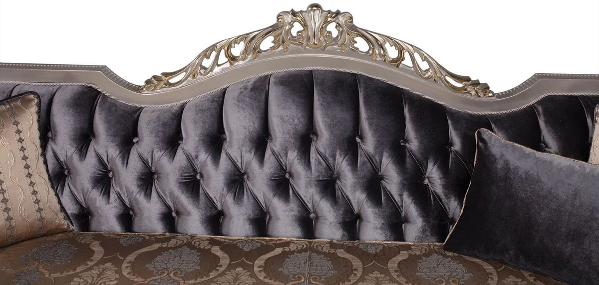 Casa Padrino sof¨¢ de sal¨®n barroco de lujo con cojines p¨²rpura / beige / plata / oro 228 x 93 x A. 108 cm - Muebles Barrocos