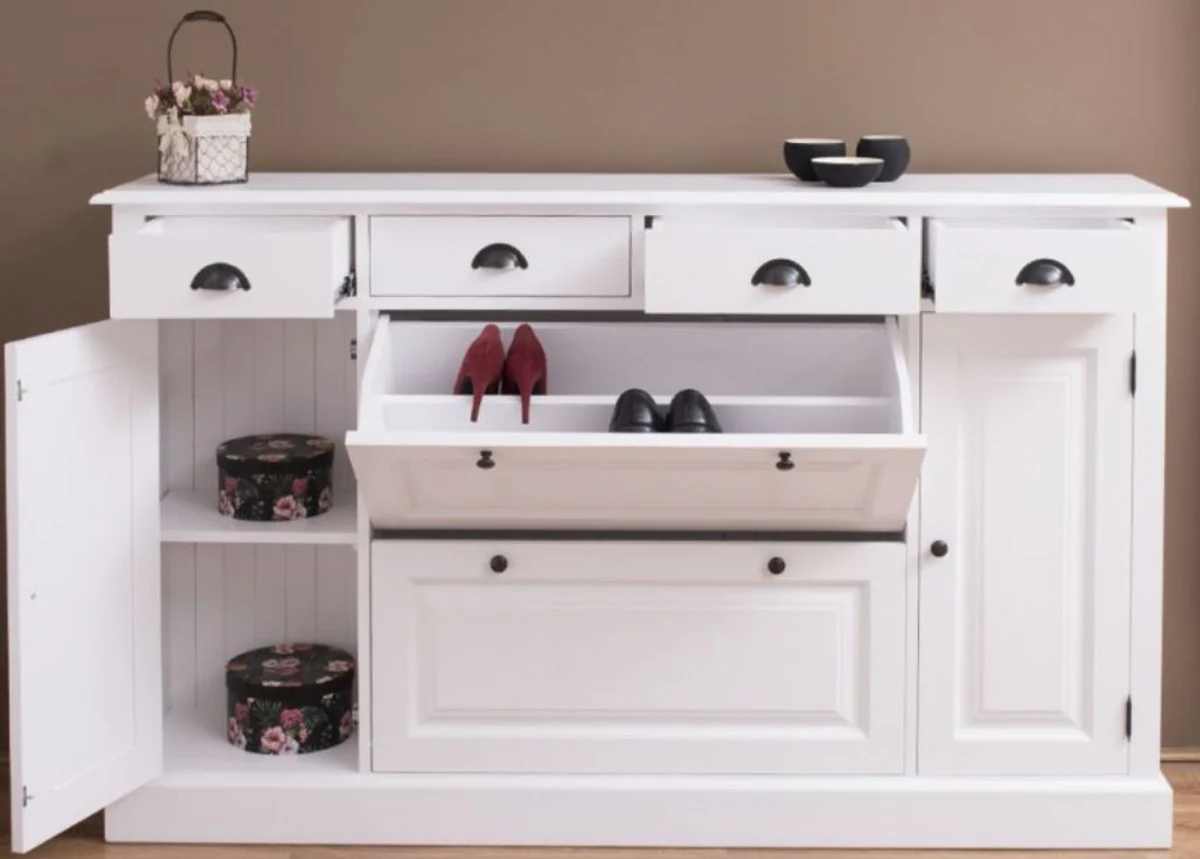 Casa Padrino armario de madera maciza de estilo campestre blanco 176 x 35 x A. 105 cm - Aparador - Cómoda - Perchero - Armario de Tablas - Muebles de Estilo Campestre