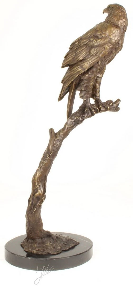 Casa Padrino figura de bronce de lujo águila de mar gris / oro / negro 42,6 x 21,4 x H. 81,8 cm - Figura de Deco con Base de Mármol