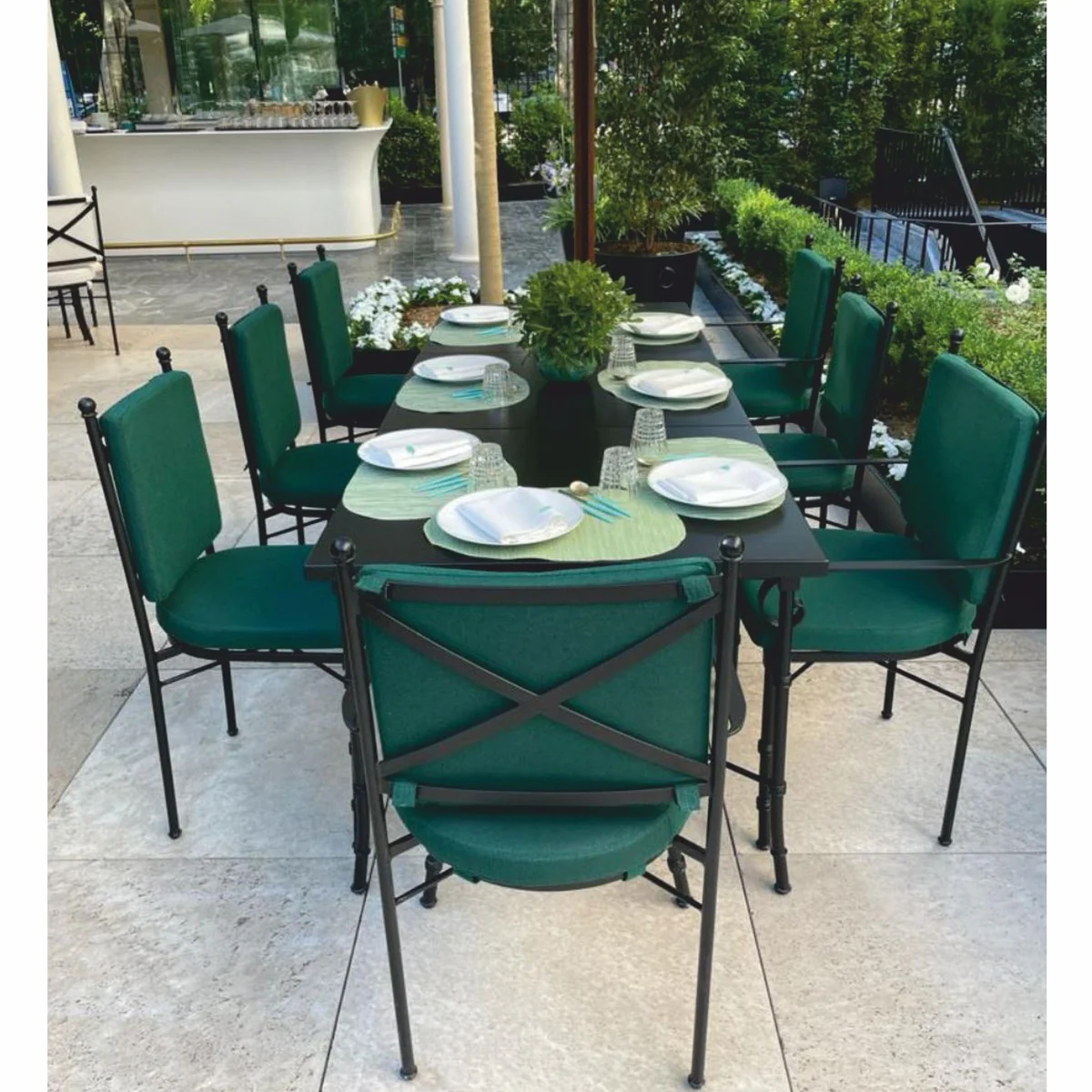 Casa Padrino silla de jard¨ªn Art Nouveau de lujo de hierro forjado negro / verde - Muebles para hotel y jard¨ªn