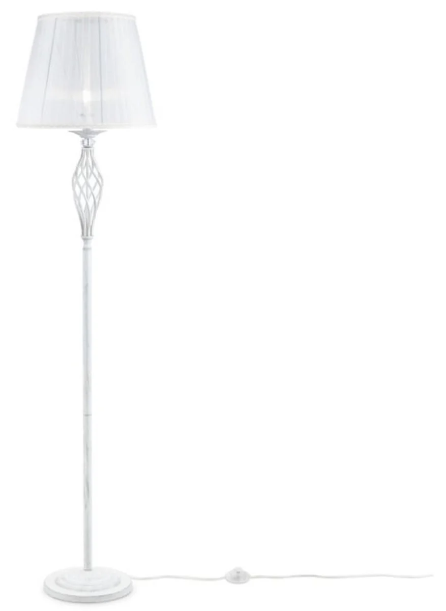 Casa Padrino lámpara de pie barroco blanco / oro Ø 38 x A. 165 cm - Lámpara de pie de metal de estilo barroco con pantalla redonda - Luces barrocos - Noble y magnífica