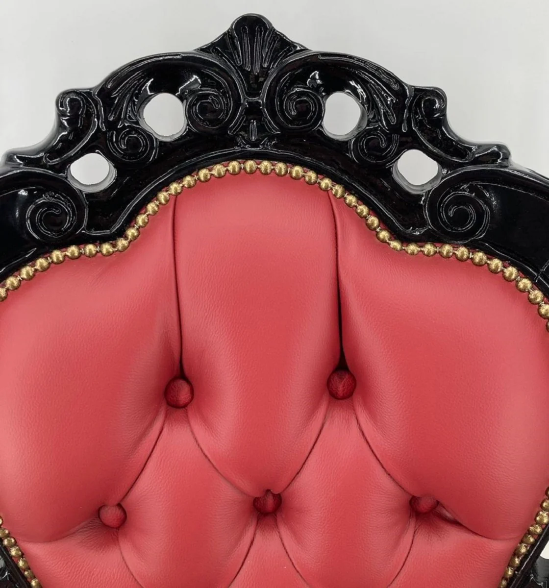 Casa Padrino silla de comedor de cuero barroco de lujo con reposabrazos rojo burdeos / negro - Magnífica silla de cuero genuino en estilo barroco - Muebles de comedor barrocos - Hecho en Italia