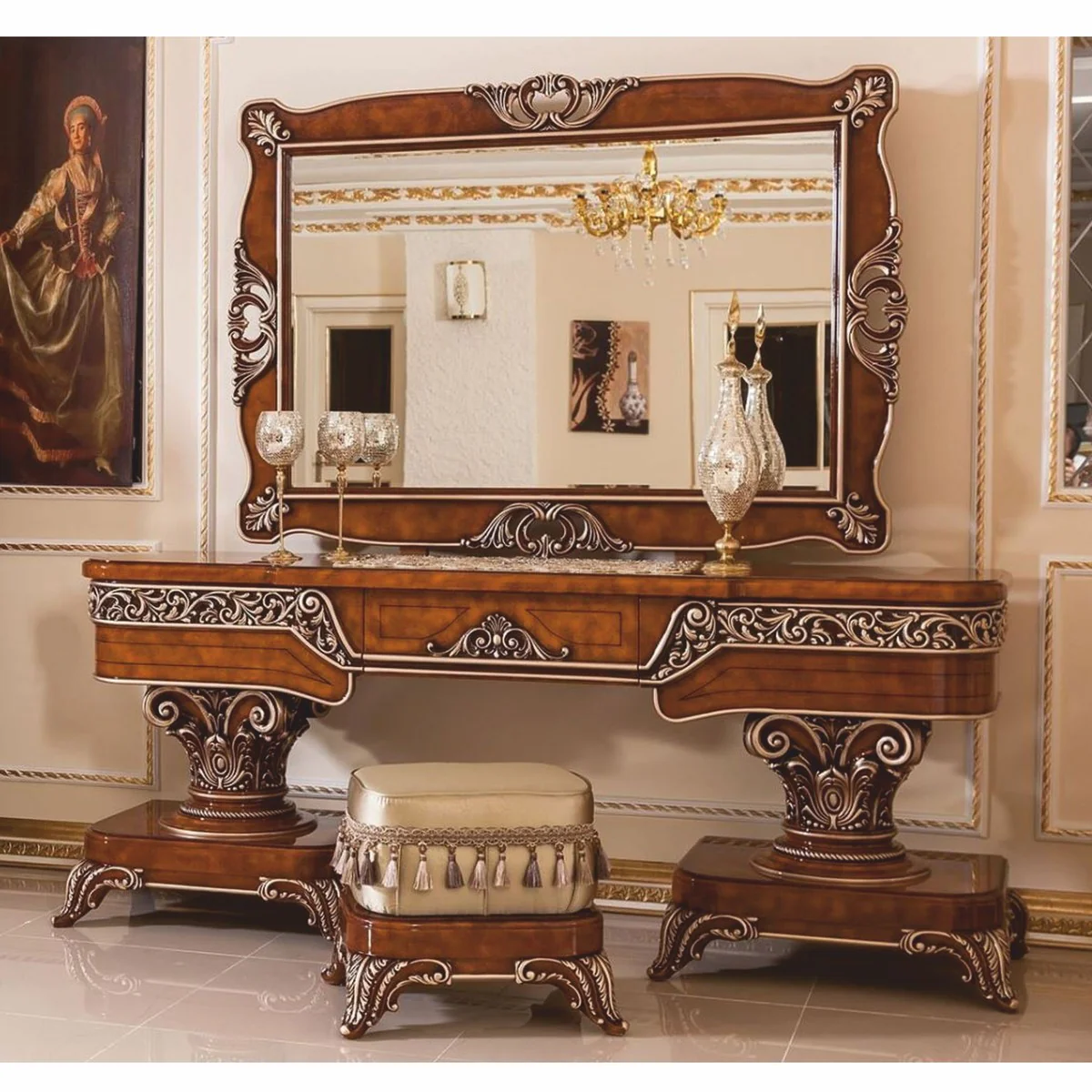 Casa Padrino conjunto de tocador de dormitorio barroco de lujo marr¨®n / bronce / oro - Muebles barrocos