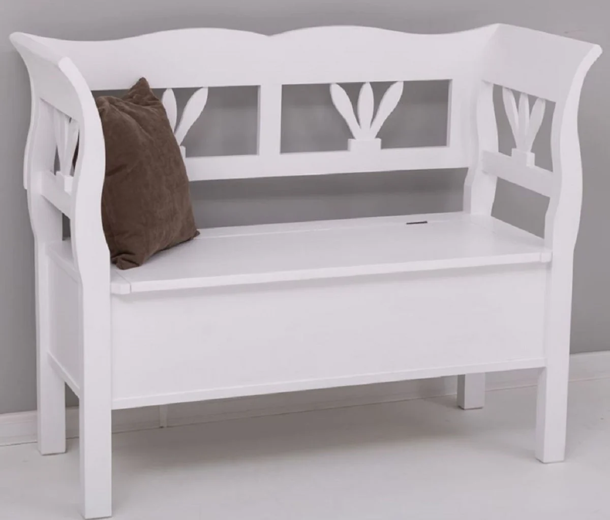 Casa Padrino banco de estilo campestre blanco 117 x 48 x A. 92 cm - Banco de madera maciza con espacio de almacenamiento - Muebles de madera maciza - Muebles de estilo campestre
