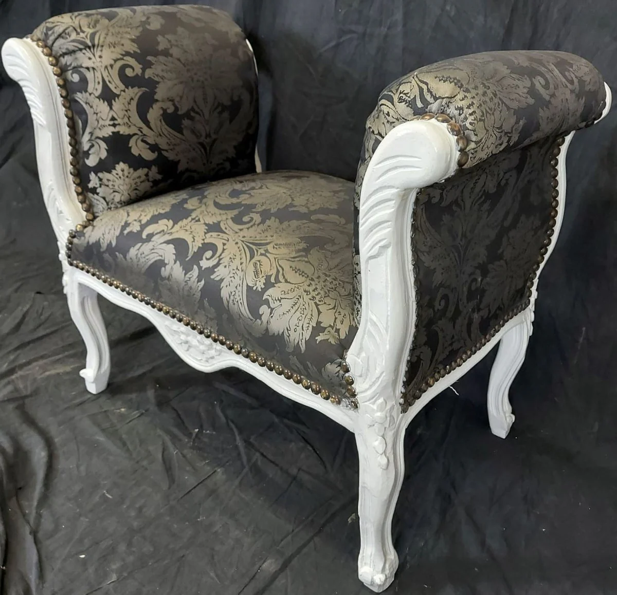 Casa Padrino taburete barroco negro patrón / blanco - Taburete de estilo antiguo - Taburete de estilo barroco - Muebles de salón estilo barroco - Muebles estilo barroco - Muebles barrocos