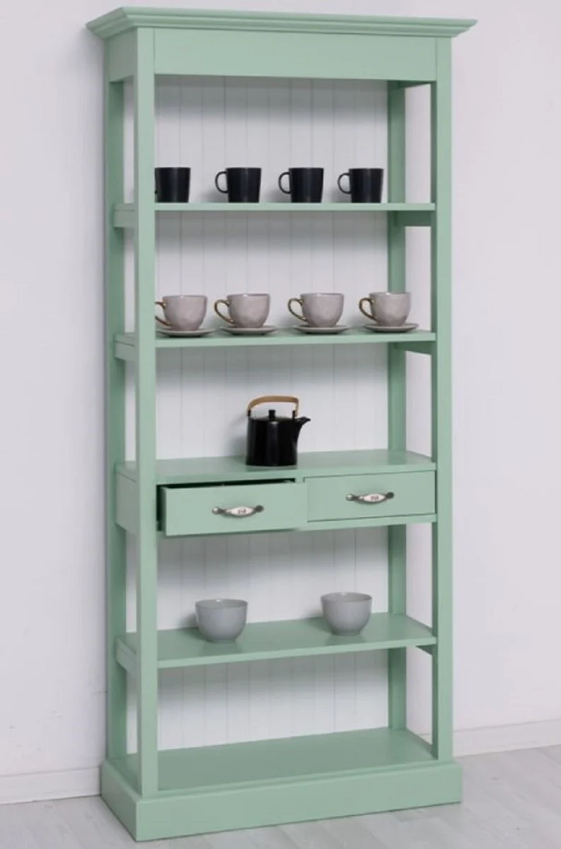 Casa Padrino armario de estilo campestre verde menta / blanco 91 x 39 x A. 197 cm - Armario de comedor de estilo campestre - Muebles de madera maciza - Muebles de estilo campestre