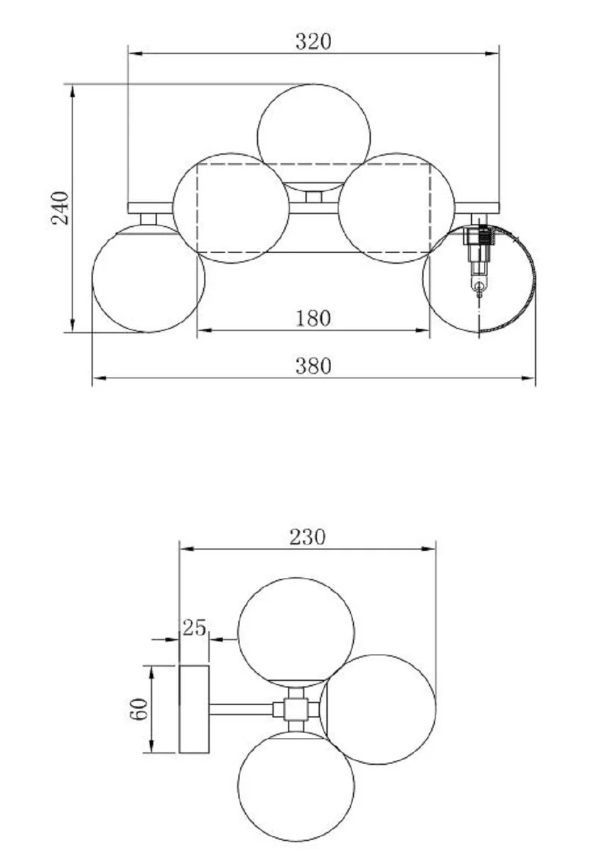 Casa Padrino lámpara de pared de diseñador oro / ámbar 38 x 23 x H. 24 cm - Lámpara de Salón con Pantallas Esféricas