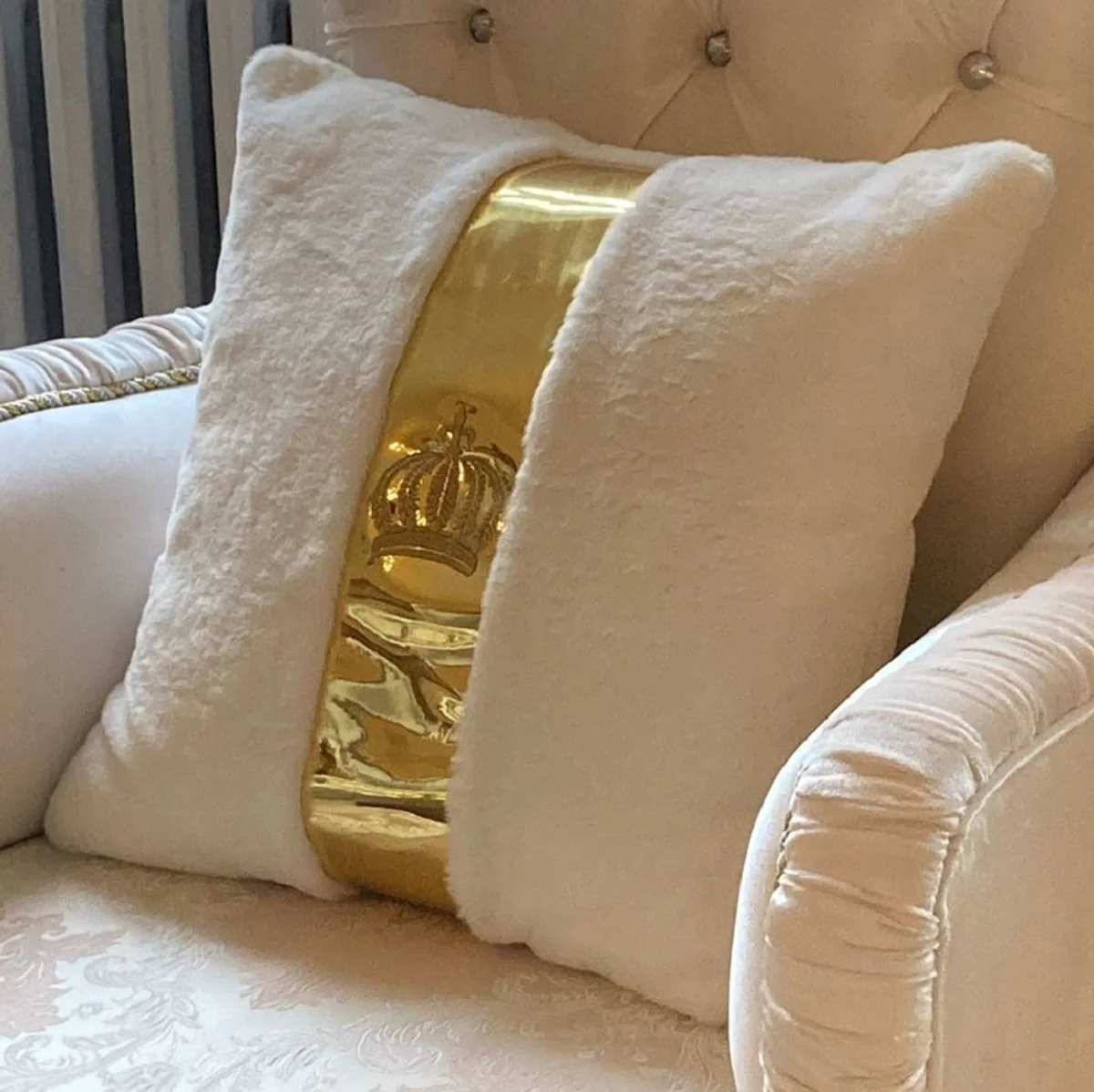 Harald Gl??ckler almohada decorativa de lujo Pomp??s de Casa Padrino blanco / oro - Almohadas Gl??ckler - Almohadas decorativos de dise?o - Harald Gl??ckler accesorios decorativos de dise?o