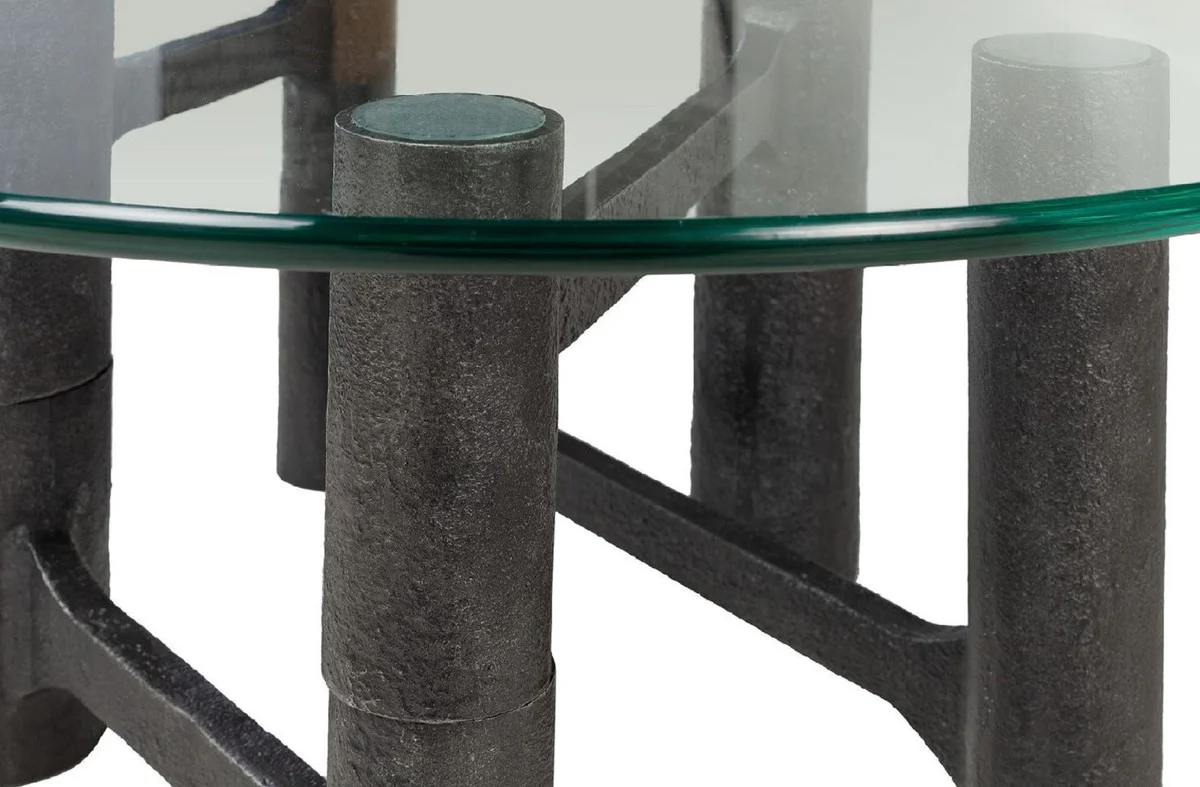 Casa Padrino mesa de centro de lujo negro antiguo ? 75 x A. 35,5 cm - Mesa de sal¨®n redonda de aluminio con tapa de vidrio - Muebles de sal¨®n - Muebles de lujo - Interiores de lujo