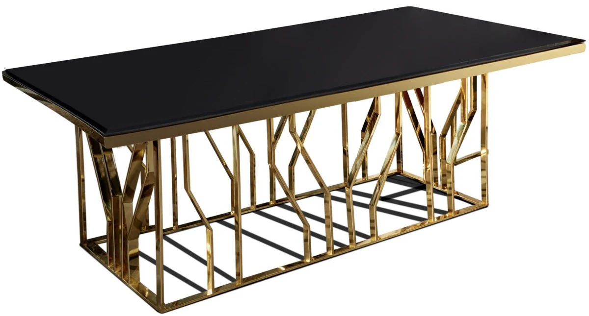 Casa Padrino mesa de comedor de lujo oro / negro 200 x 100 x A. 77 cm - Mesa de cocina rectangular de acero inoxidable con tapa de vidrio - Muebles de comedor de lujo