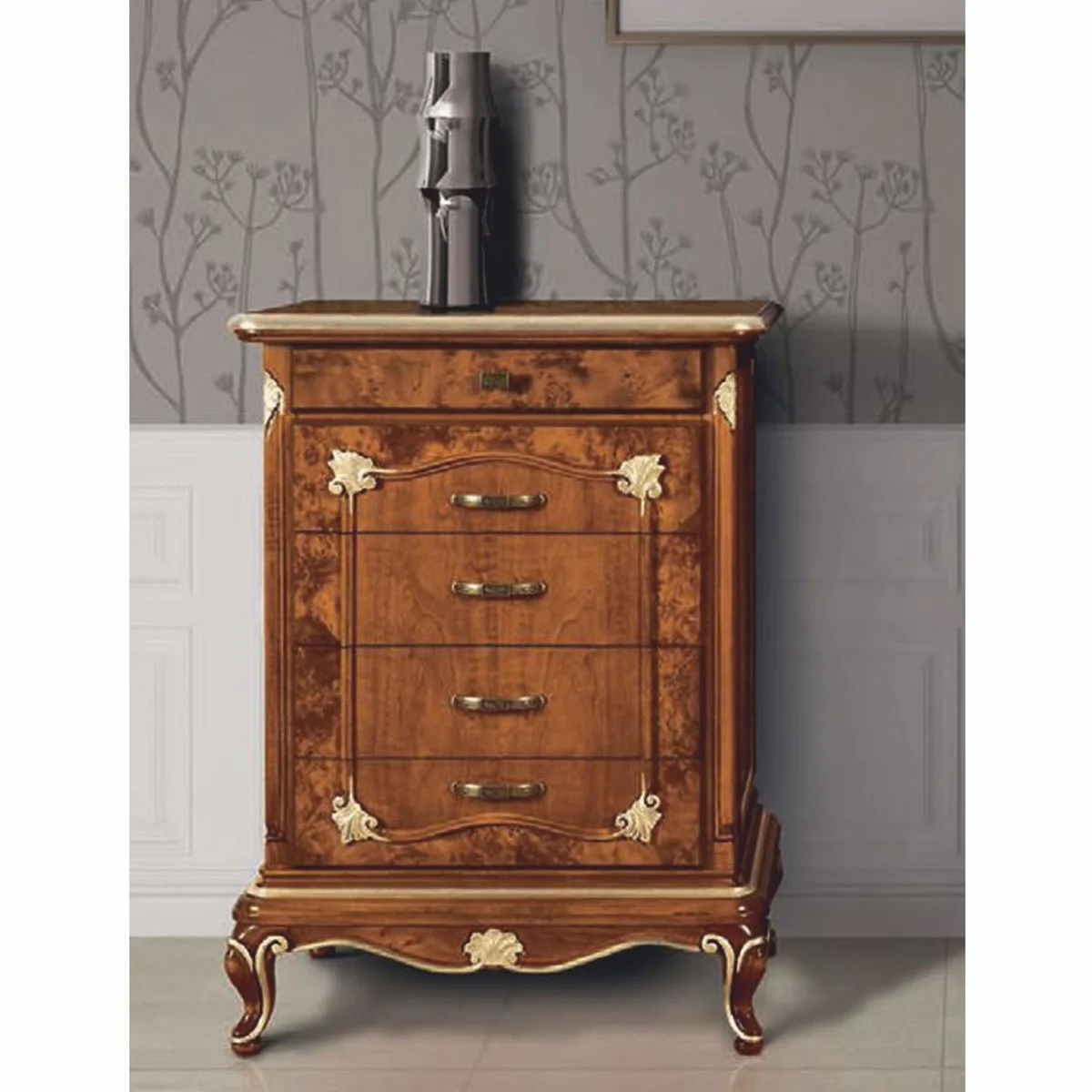 Casa Padrino cómoda barroco de lujo con 5 cajones marrón / oro A. 105 cm - Hecha en Italia