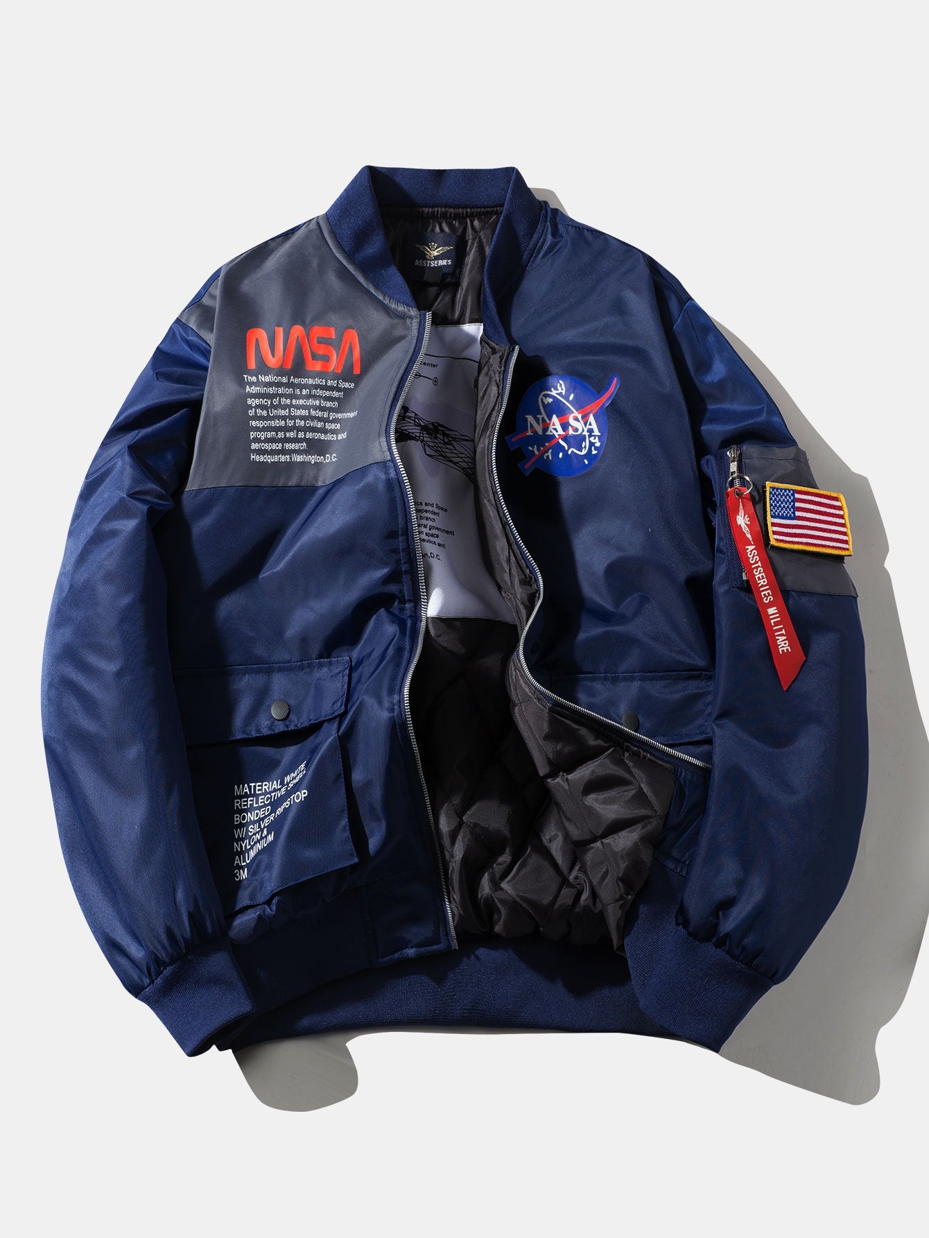 Oversized Quilted Lined NASA Print Bomber Jacket