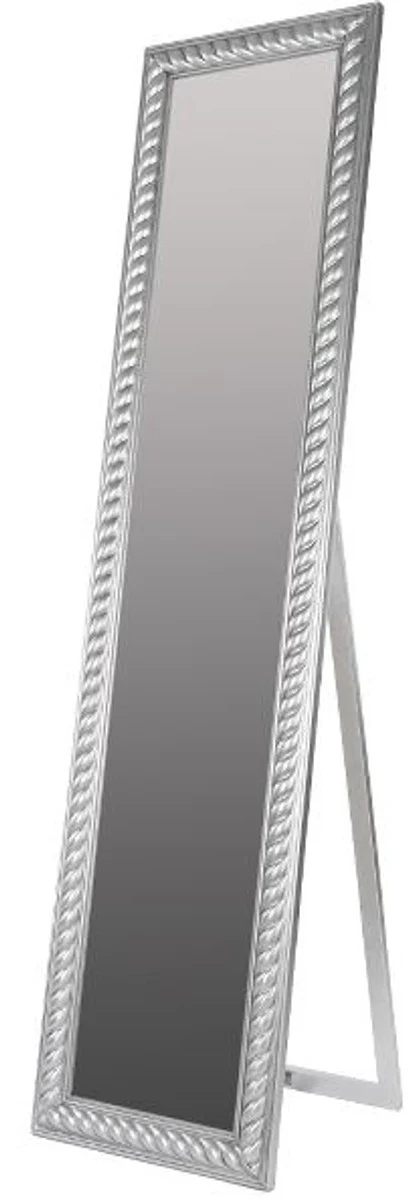 Casa Padrino Espejo de pie barroco plateado con hermoso marco de cuerda de plata antigua H. 180 cm - Hecho a mano