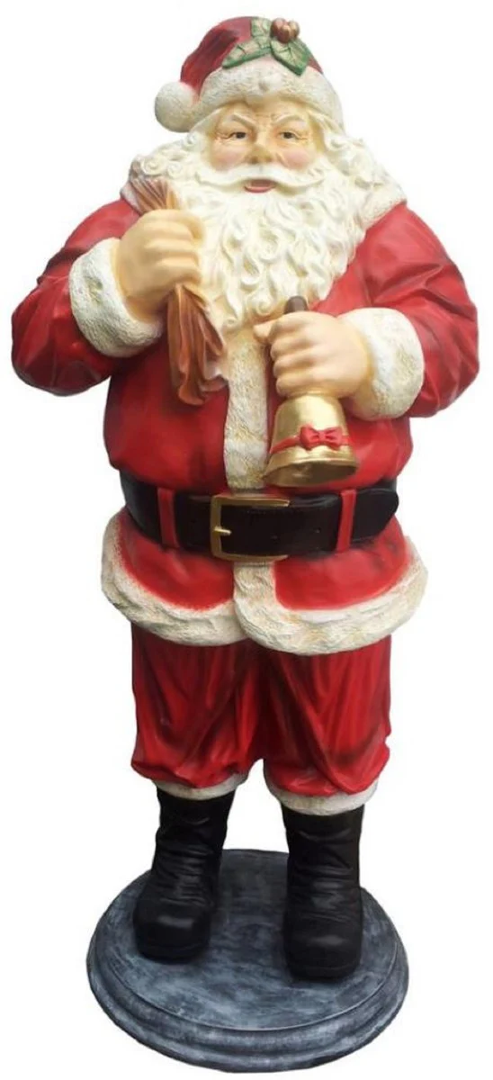 Casa Padrino escultura decorativa de lujo Papá Noel con campana rojo / multicolor A. 185 cm - Figura decorativa navideña de tamaño natural - Escultura decorativa XXL - Escultura navideña XXL