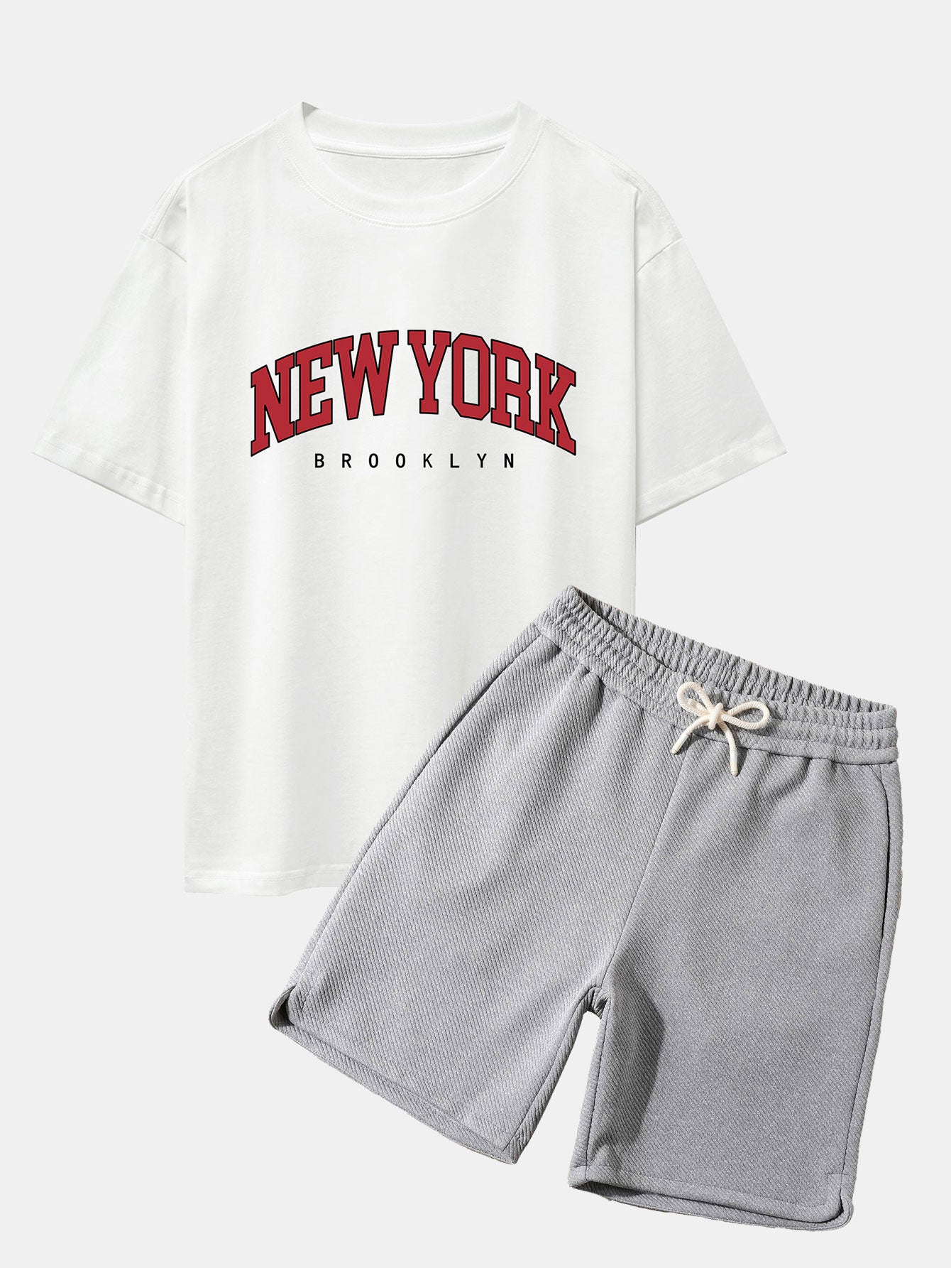 New York Print Drop Shoulder Oversize T-Shirt & Twill Jacquard Shorts