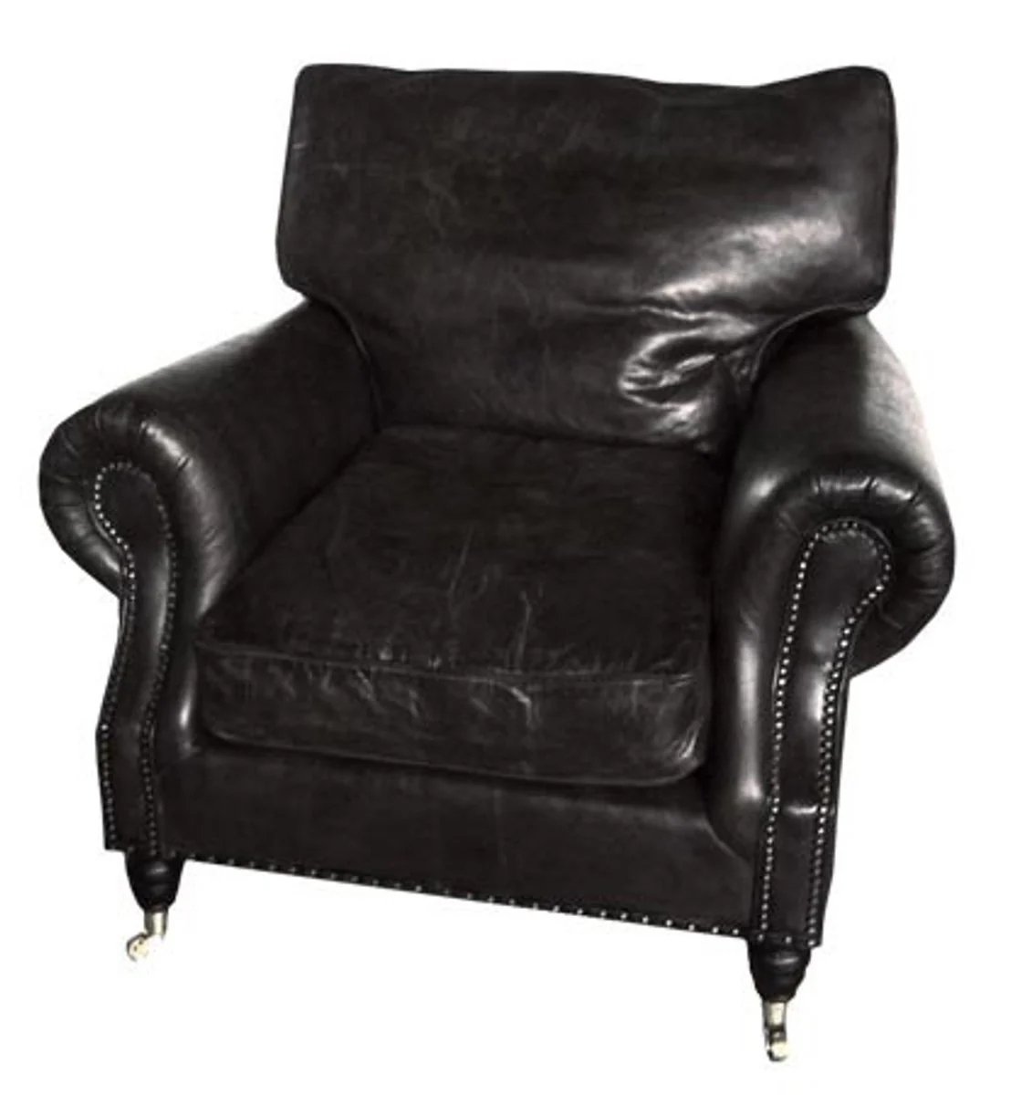 Casa Padrino luxury leather armchair Vintage Black - leather armchairs Art Deco Lounge