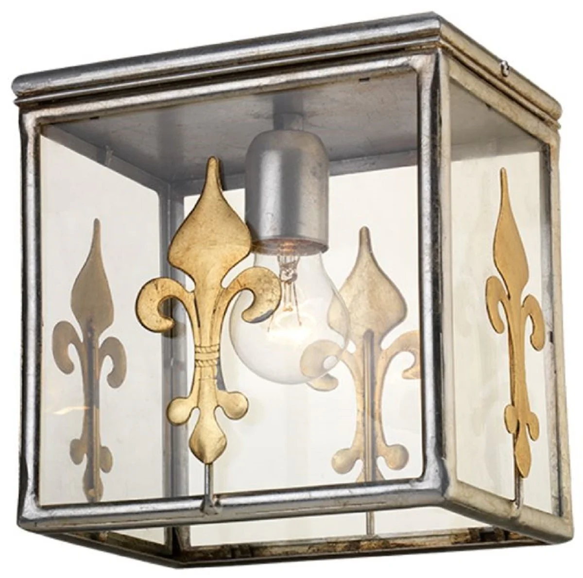 Casa Padrino lámpara de techo plata / oro 23 x 16 x A. 24 cm - Lámpara de techo elegante con lirio francés decorativo - Luces Barrocos