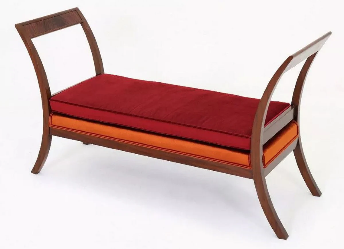 Casa Padrino banco Art Deco de lujo rojo burdeos / naranja / marr¨®n 152 x 50 x A. 85 cm - Banco de sal¨®n tapizado - Muebles Art Deco - Muebles de lujo