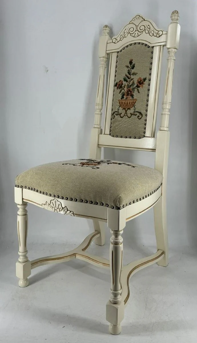 Casa Padrino silla de comedor barroco de lujo gris / crema / oro - Muebles de comedor barrocos