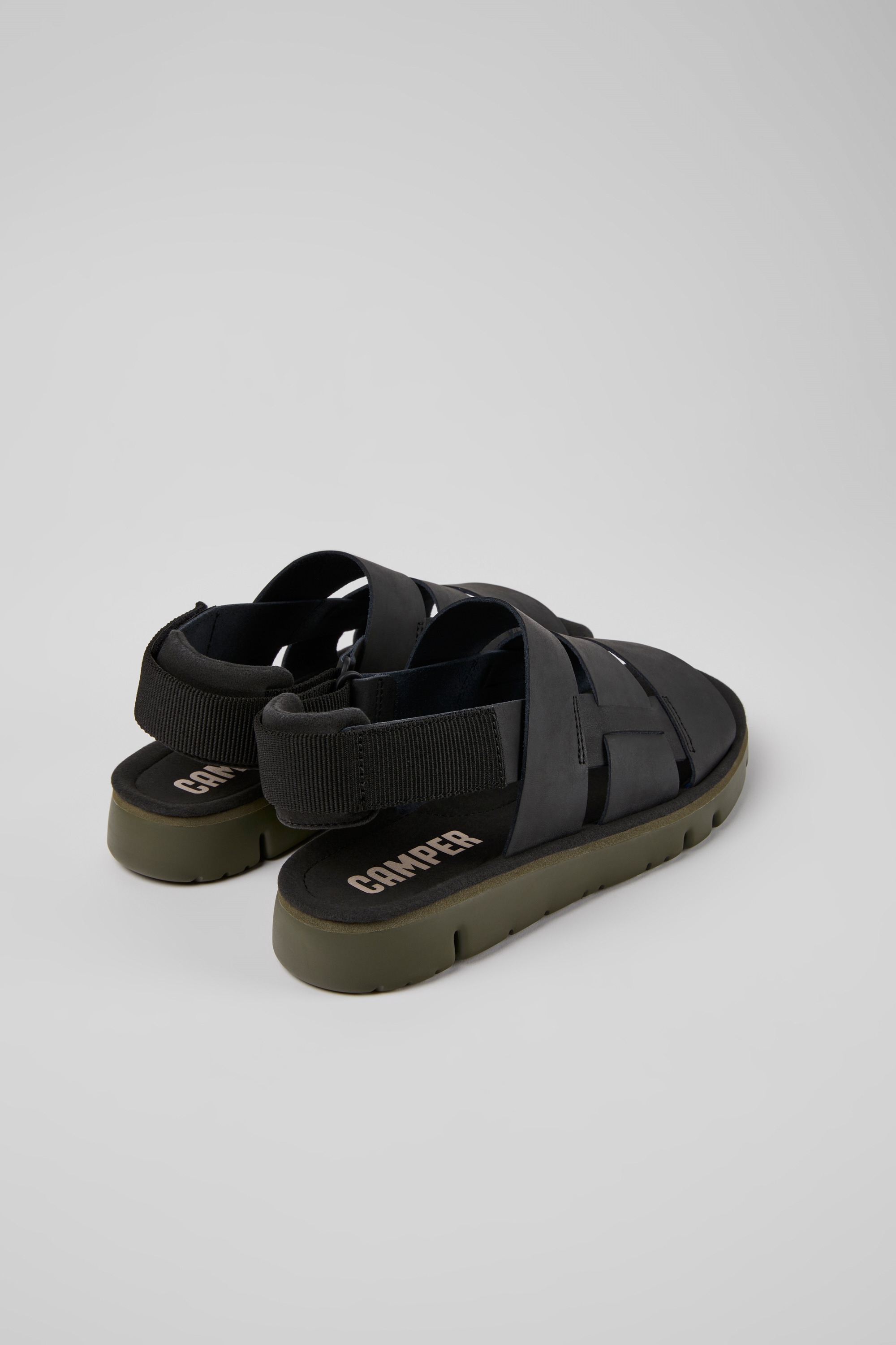 Oruga - Black leather and textile sandals for men