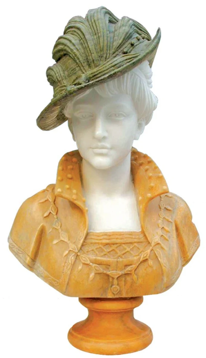 Casa Padrino busto de mármol Art Nouveau de lujo dama beige / blanco / verde A. 60 cm