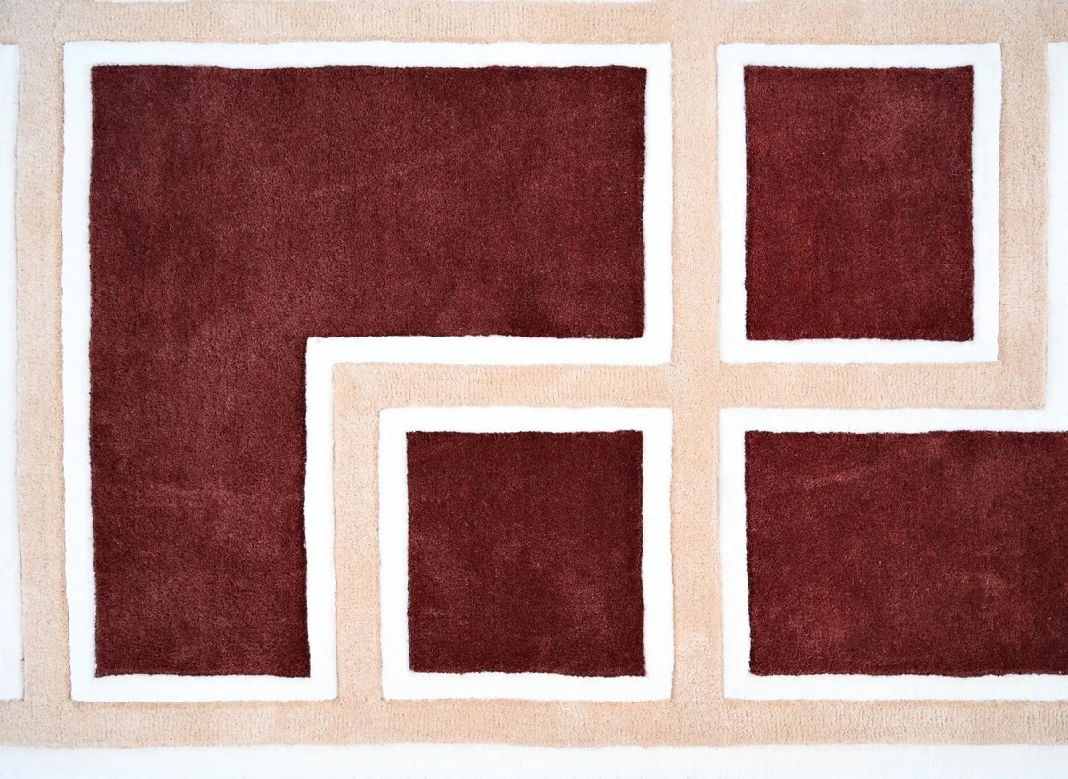 Casa Padrino alfombra de lujo con patrón de meandros rojo burdeos / crema 300 x 400 cm