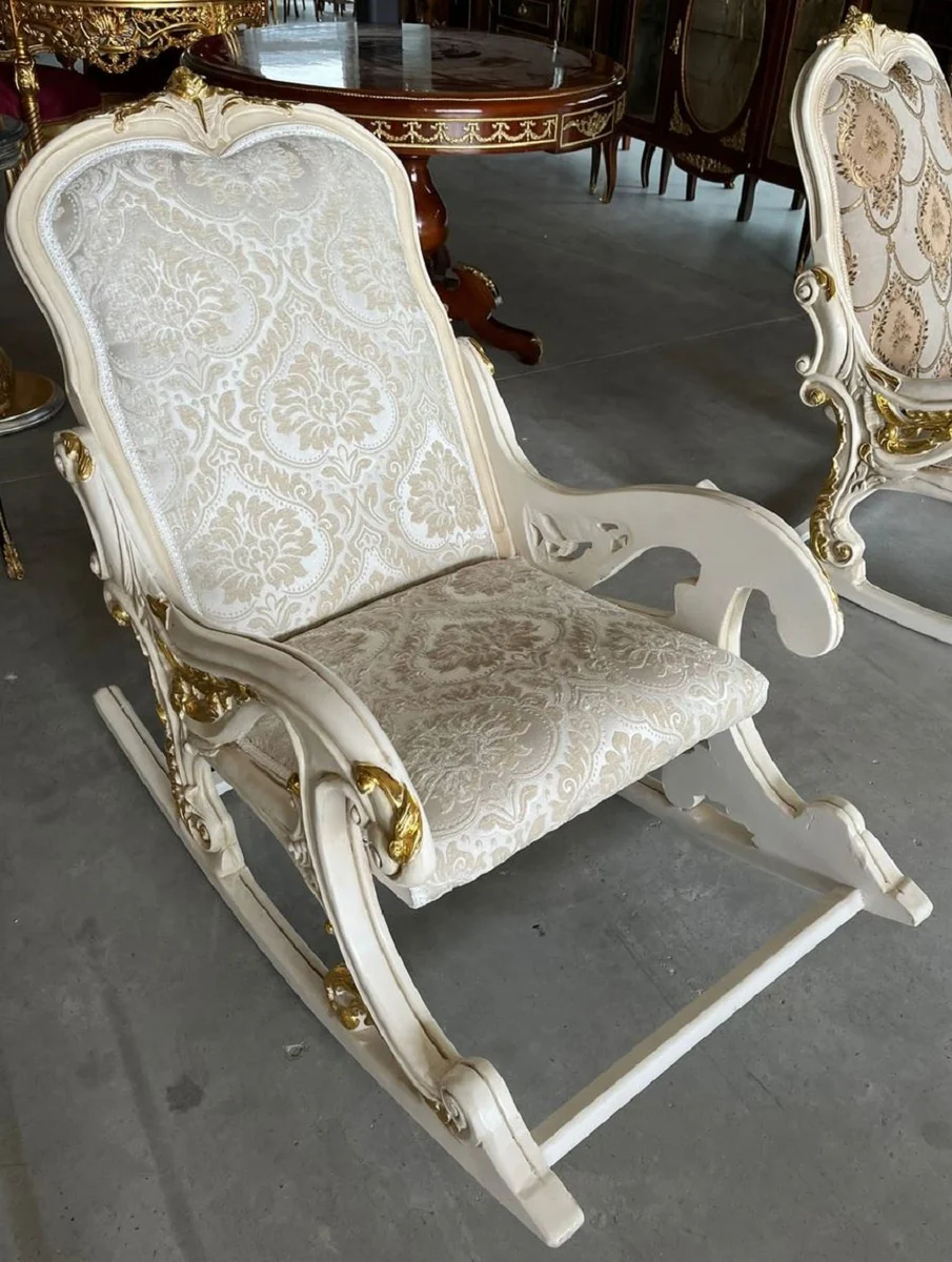 Casa Padrino mecedora barroco plata / beige / crema / blanco / oro - Mecedora hecha a mano con reposabrazos y reposapi¨¦s - Muebles barrocos - Muebles de sal¨®n en estilo barroco